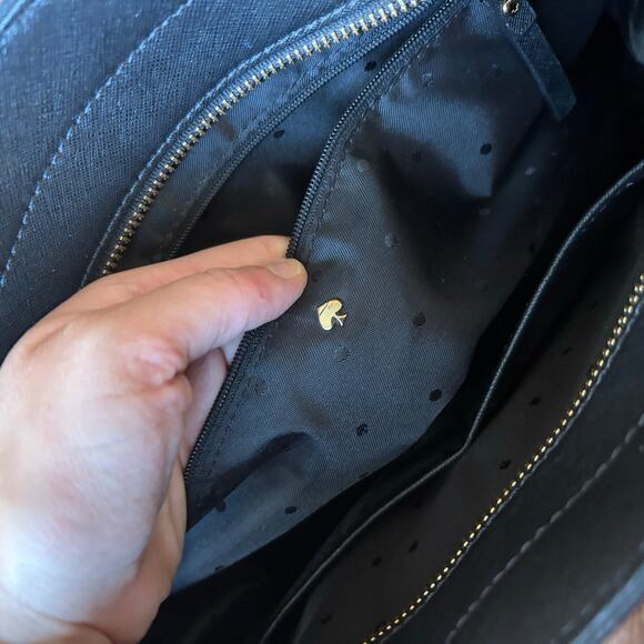 Kate Spade Madison Stripe Saffiano Leather and Canvas Satchel Tote Black White - Picture 9 of 14